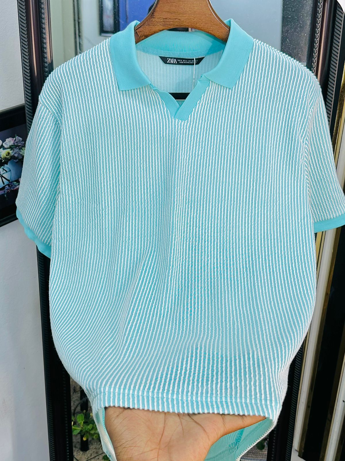 mens old money polo T-shirt sky